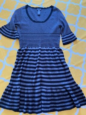 Dex Grey and Black Striped Light-weight Knit Skater Dress